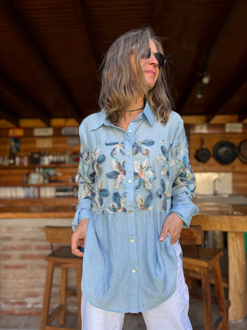 Blusa Flor 3D Celeste