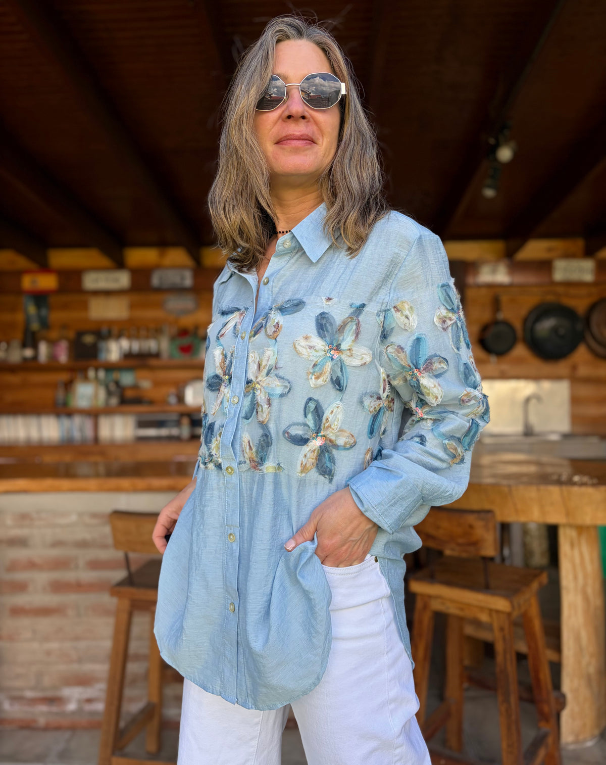 Blusa Flor 3D Celeste