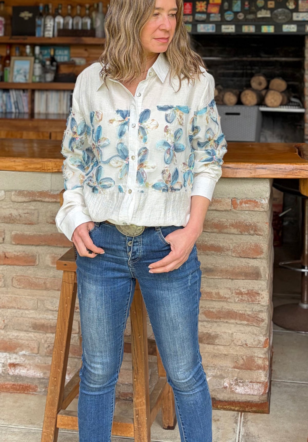 Blusa Flor 3D Blanca